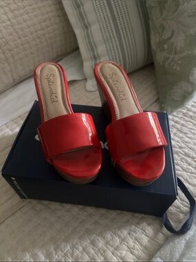Splendid Red Patent Slide Sandals